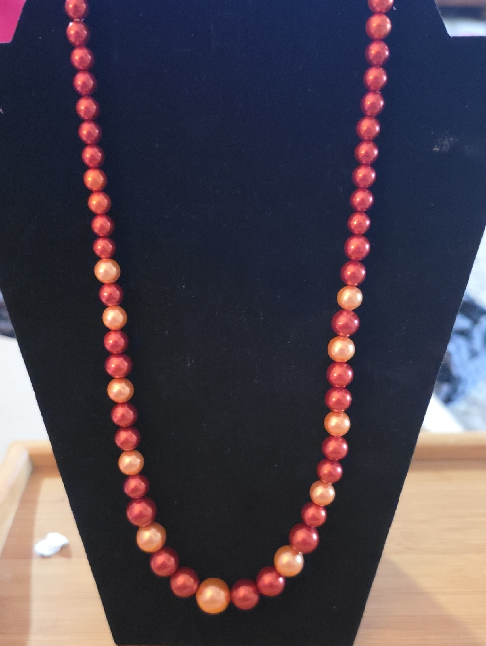 Avon Red and Gold Beaded Strand Necklace